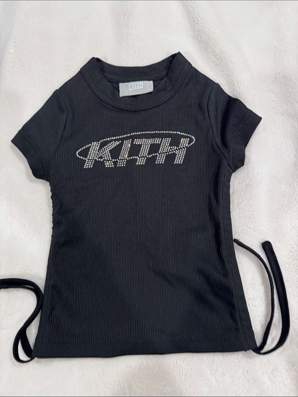 Kith Black Ribbed Tee with Crystal Logo